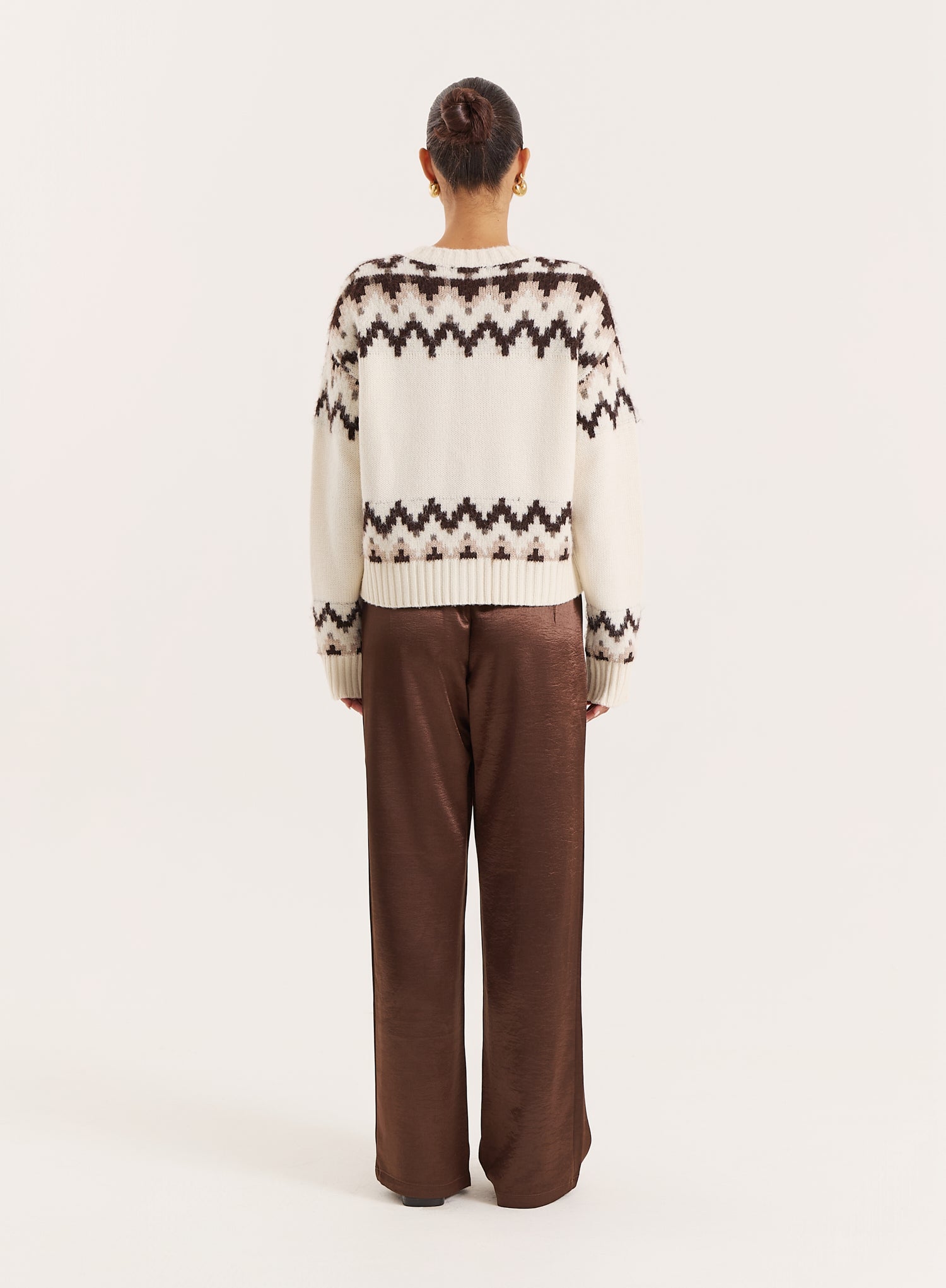 White Knitted Fairisle Button Front Cardigan